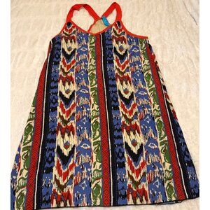 Vibrant Patterned Sleeveless Tank Top Blouse w/Tan Lining Junior's Size S/M-READ